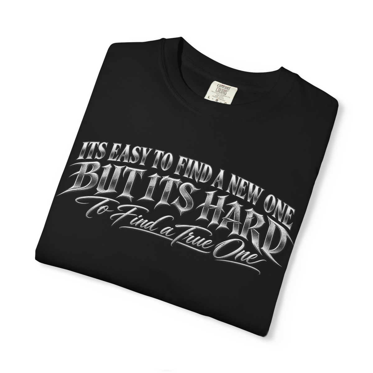 Folded black true one chrome script t-shirt