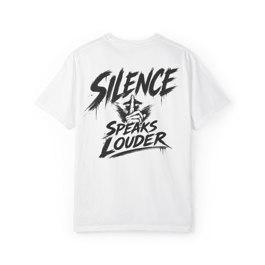 White Silence Speaks Louder graphic T-shirt back view